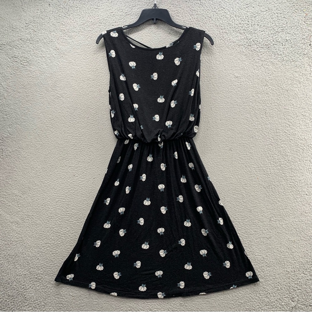 Loft Sleeveless Dress Gray Floral Elastic Waist Rayon Stretch Women’s Size XS